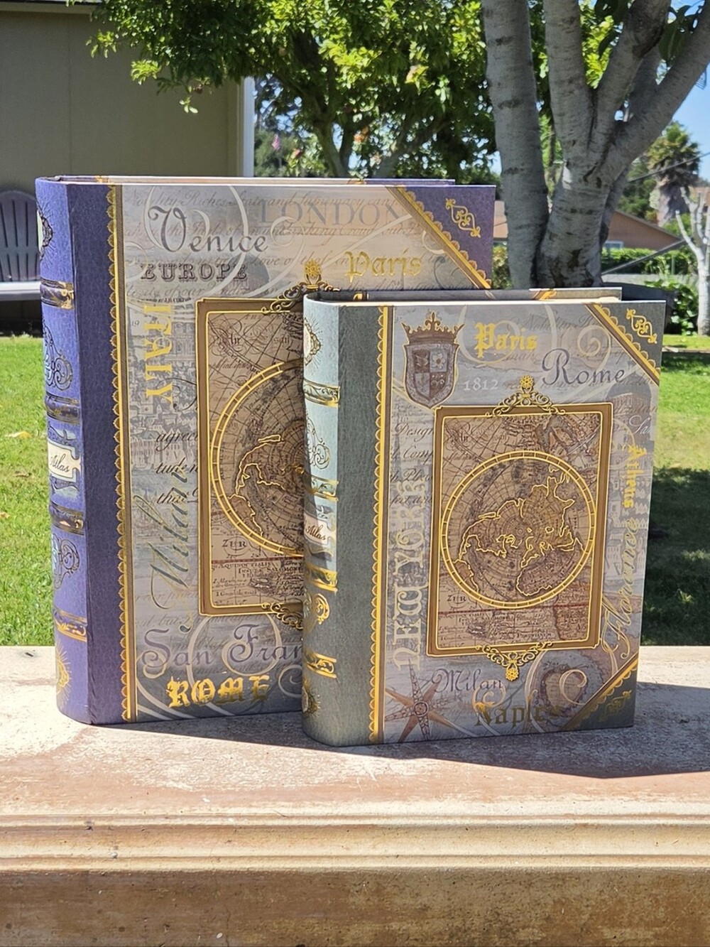 Punch Studio Vintage Map Decorative Storage Nesting Boxes Set Of 2, New